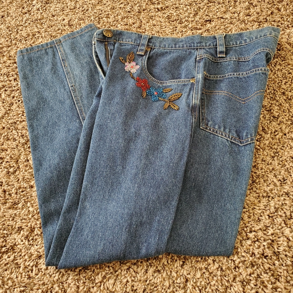 Carole Little Sport, Jewel Floral Beaded Jeans
